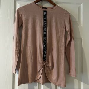 NWOT Sisley Pink Long Sleeve Top with logo “Be your self”.  Size 11-12 years old